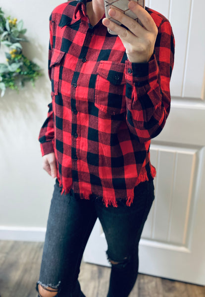 Plaid Fray Button Up