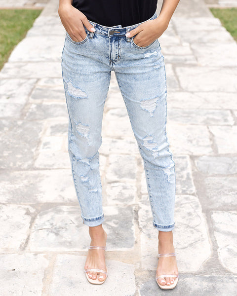 Preorder Stone Wash Distressed Boyfriend Fit Denim