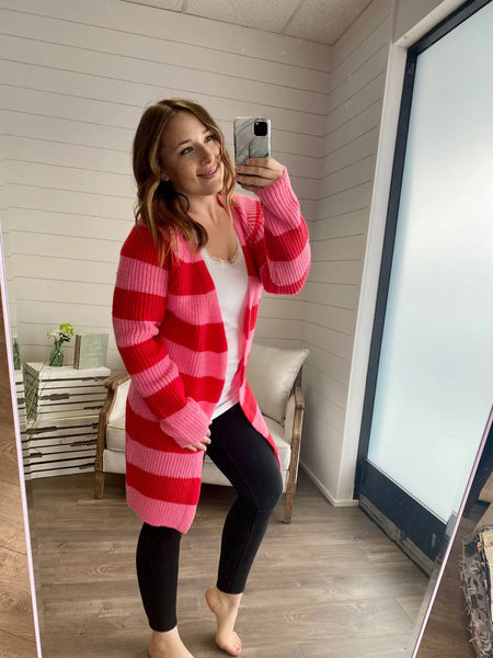 Pink/Red Striped Cardigan