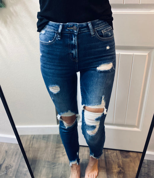 Distressed Hem Skinny Denim
