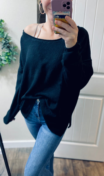 Oversized Black Exposed Seam Sweater