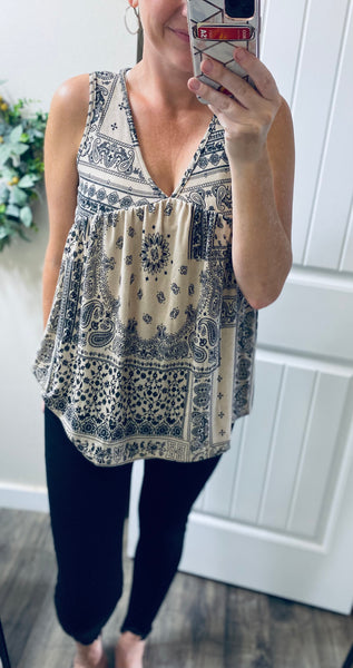 Paisley Babydoll Sleeveless Top