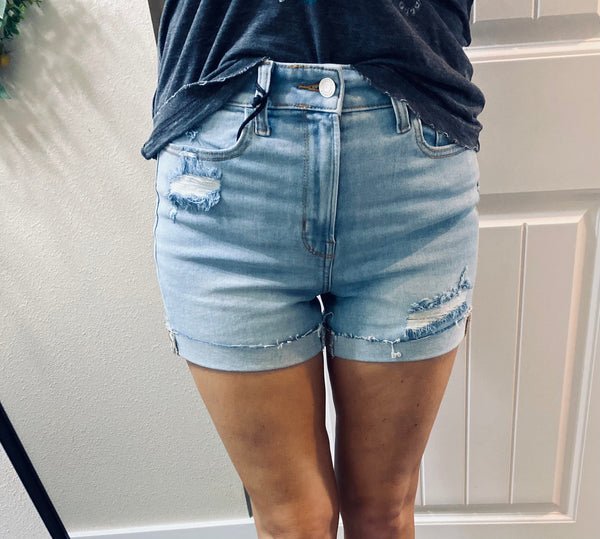 Lightwash Cuff Denim Shorts