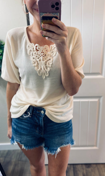 Crochet Lace Short Sleeve Top
