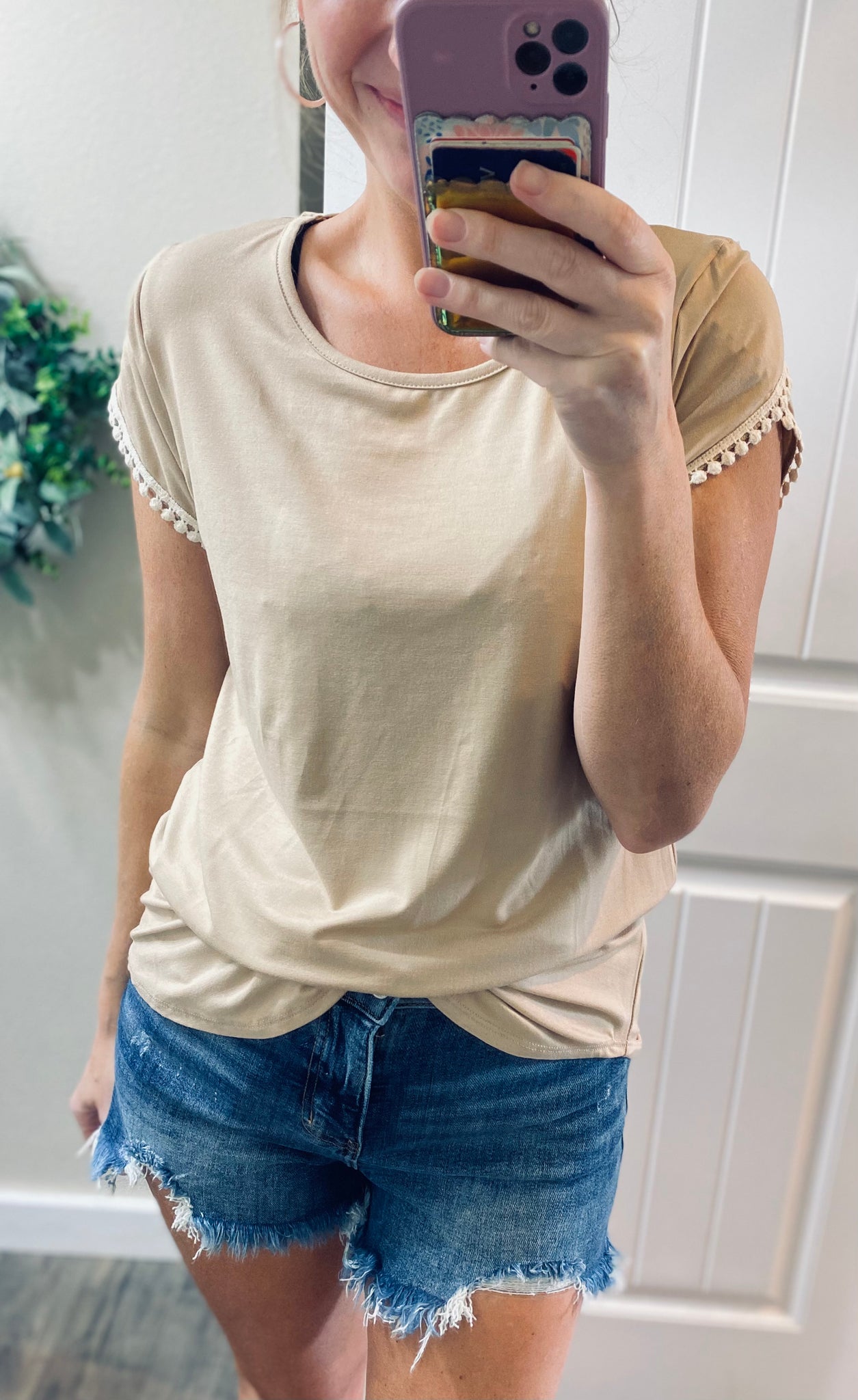 Taupe Tulip Hem Short Sleeve