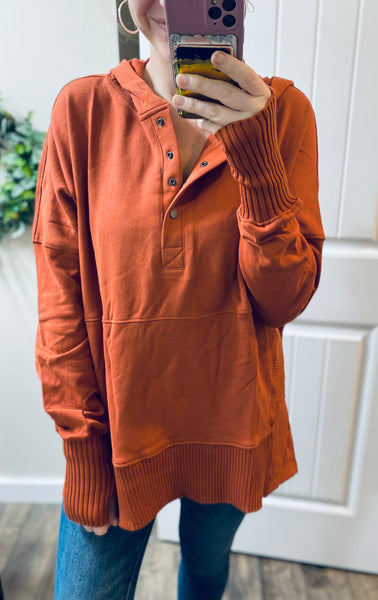 Washed Oversized French Terry Button Pullover