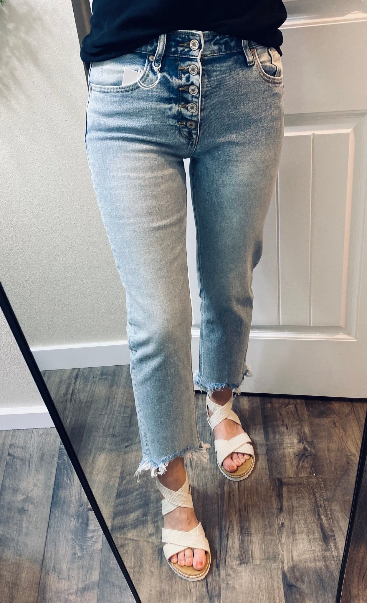 Kancan Lightwash Buttonfly Fray Hem Denim