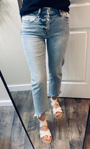 Kancan Lightwash Buttonfly Fray Hem Denim