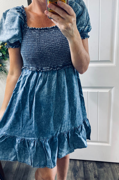 Chambray Smocked Dress