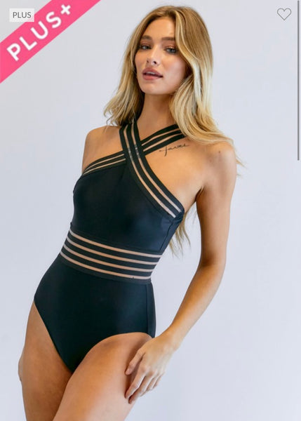 Black Halter One Piece Swimsuit