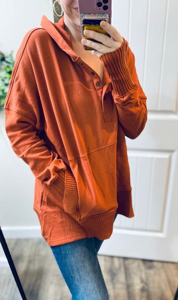 Washed Oversized French Terry Button Pullover