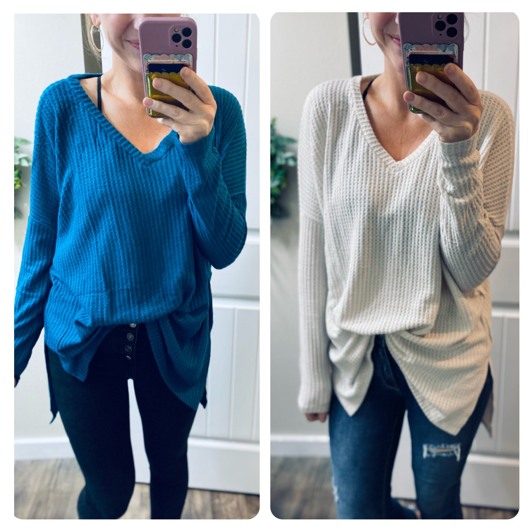 Oversized Waffle Hi-Low Long Sleeve