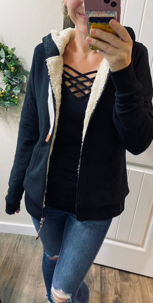 Black Faux Fur Lined Wanakome Hoodie