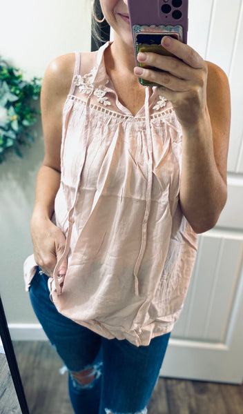 Floral Embroidered Sleeveless Top in Pink