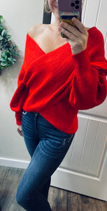 Red Crossover Sweater