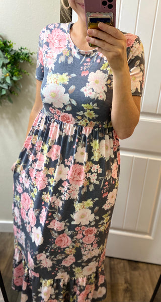 Grey Floral Maxi Dress