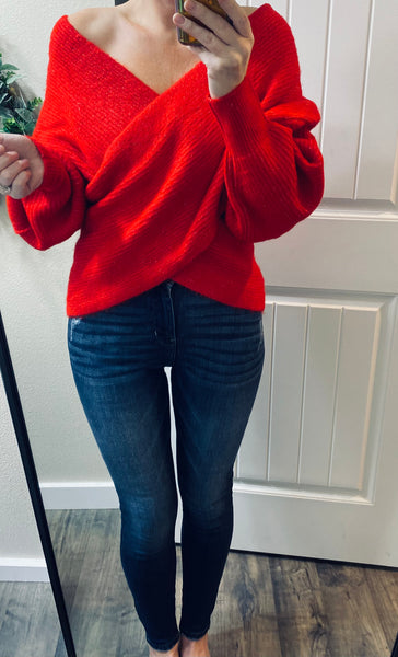 Red Crossover Sweater