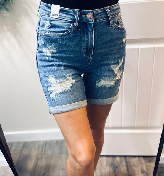 Judy Blue Mid Length Distressed Shorts