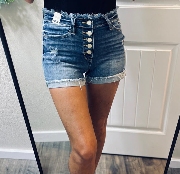 Judy Blue Buttonfly Raw Hem Shorts