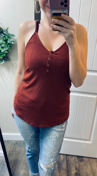 Ribbed Button Henley Cami