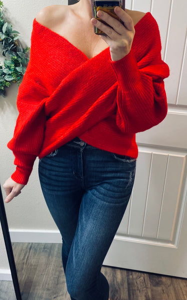 Red Crossover Sweater