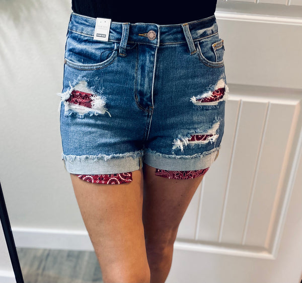 Judy Blue Red Bandana Pocket Shorts