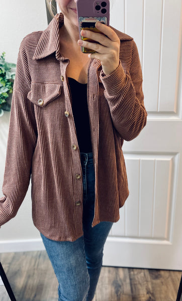 Windsor Textured Shacket in Chestnut