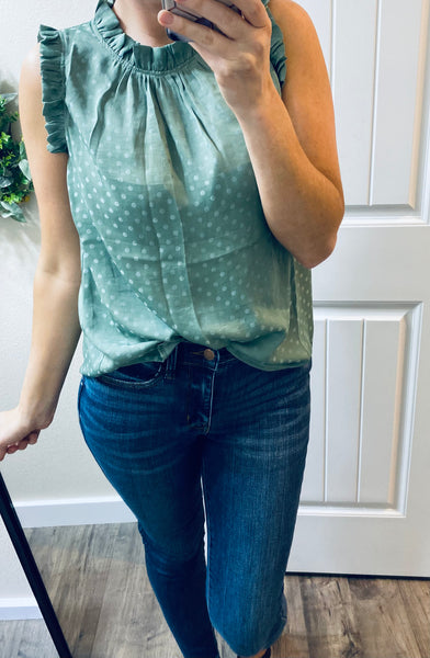 Sleeveless Ruffle Trim Blouse