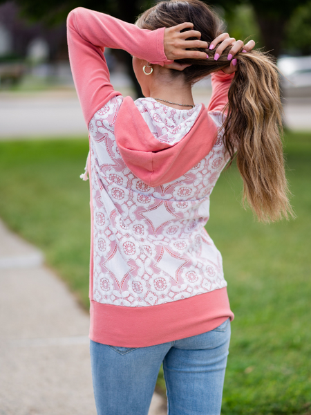 Ampersand Ave. Coral Pink Lace 1/2 Zip Hoodie