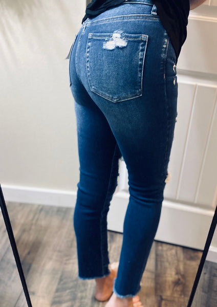 Distressed Hem Skinny Denim