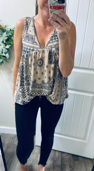 Paisley Babydoll Sleeveless Top