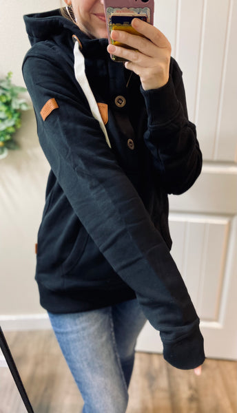Black Button 1/4 Wanakome Hoodie