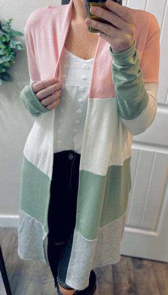 Spring Colorblock Long Cardigan