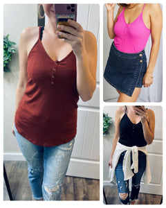 Ribbed Button Henley Cami