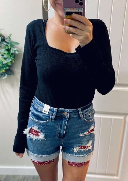 Judy Blue Red Bandana Pocket Shorts