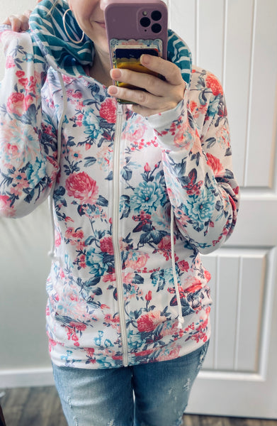 Spring Floral Full Zip Hoodie