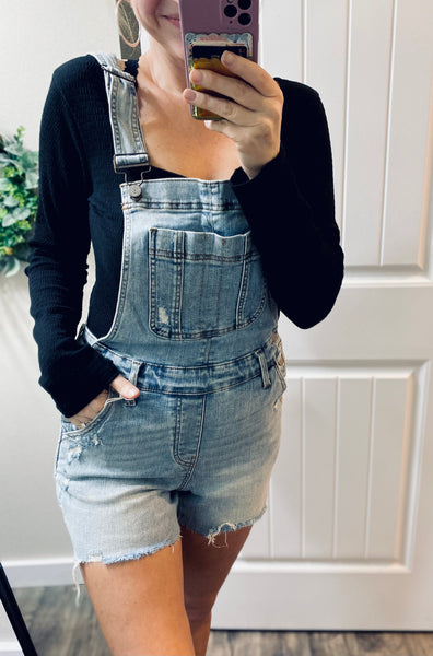 Judy Blue Raw Hem Overall Shorts