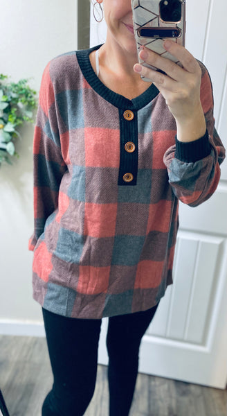 Plaid Button Long Sleeve