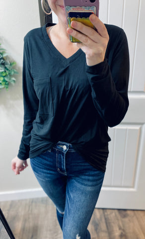 Black Buttery Soft Pocket Long Sleeve