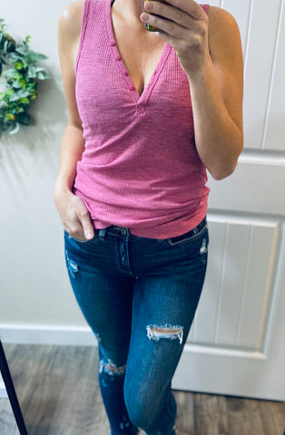 Pink Ribbed Plunge Tank