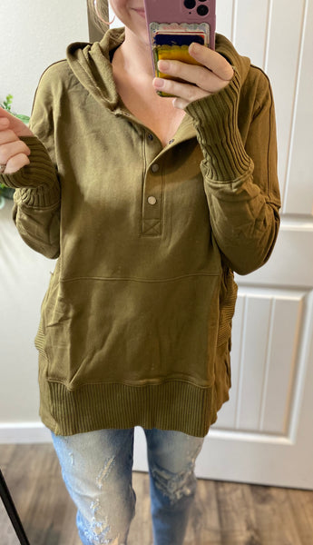 Washed Oversized French Terry Button Pullover