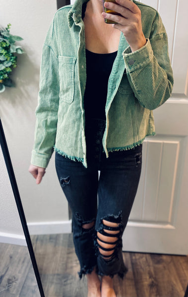 Black Wash Buttonfly Raw Hem Distressed Crop Denim