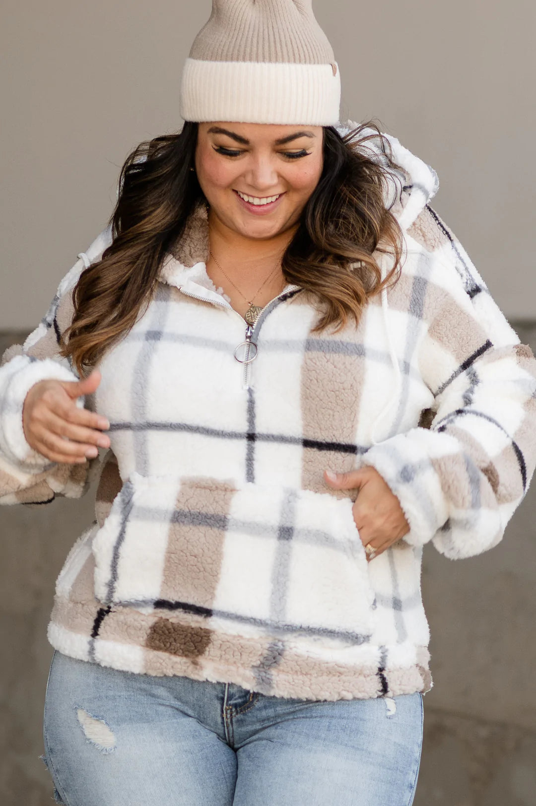 Ampersand Ave. Plaid Sherpa 1/2 Zip Pullover