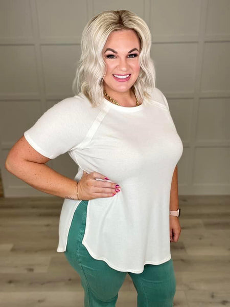 Ivory Side Slit Short Sleeve Top