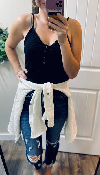 Ribbed Button Henley Cami
