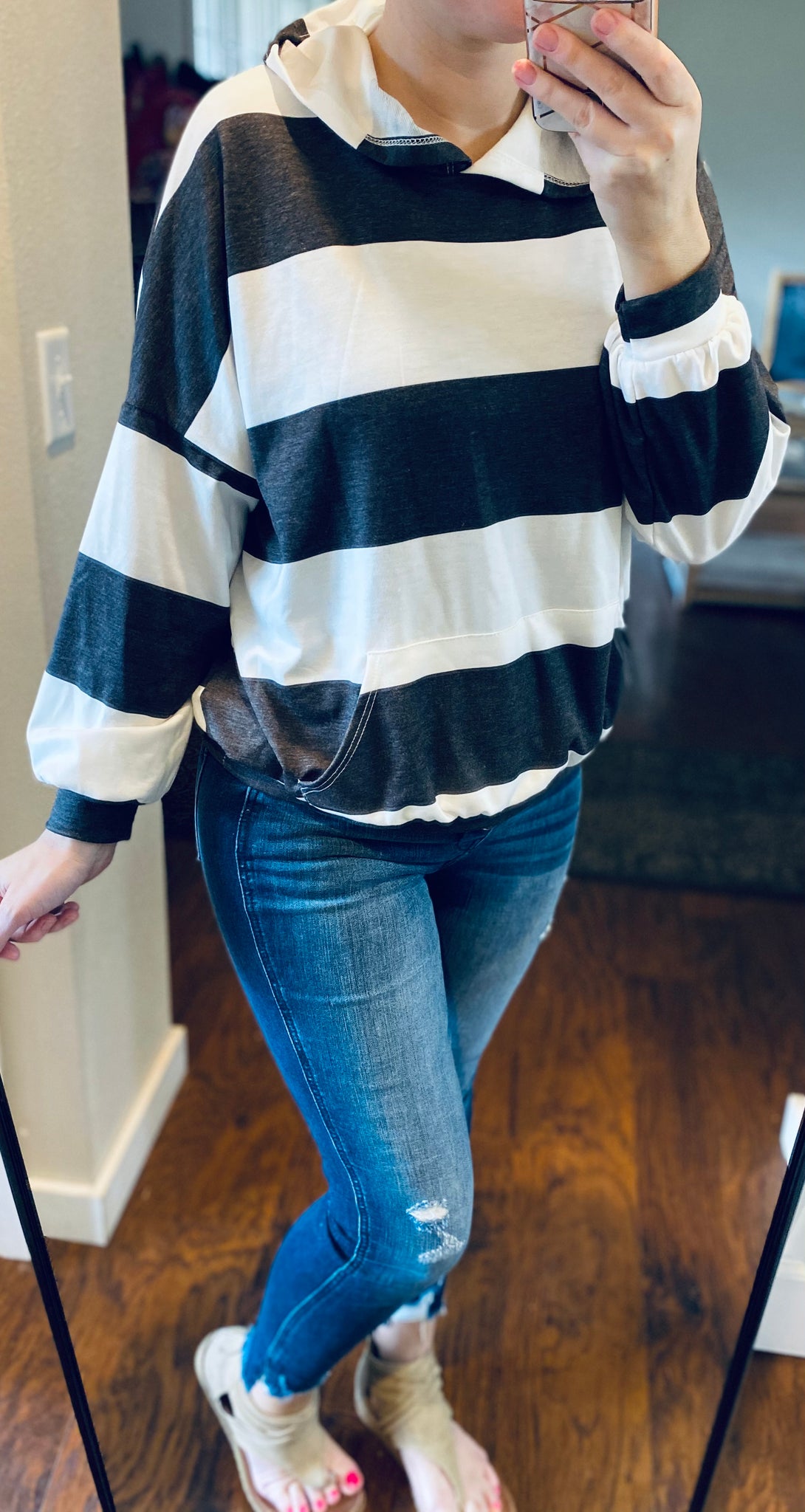 Sale! Wide Striped Hooded Long Sleeve