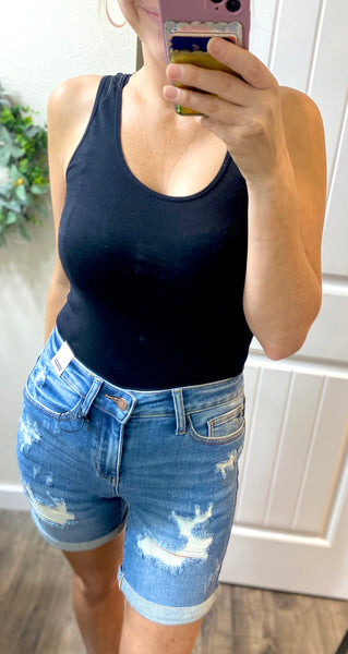 Judy Blue Mid Length Distressed Shorts
