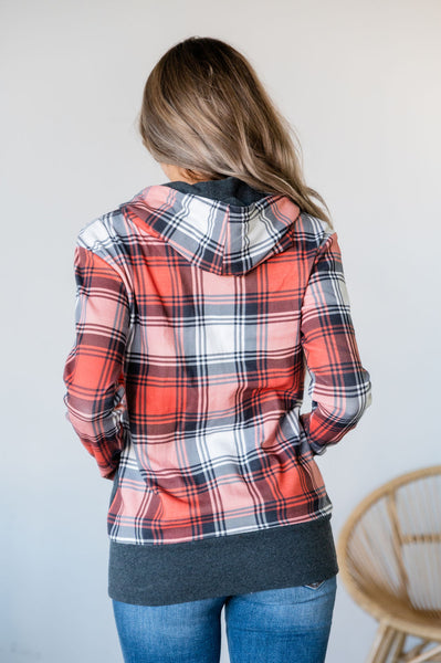 Rust Plaid 1/2 Zip Ampersand Ave. Hoodie