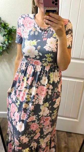 Grey Floral Maxi Dress