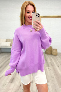 Side Slit Oversized Sweater in Lavender
